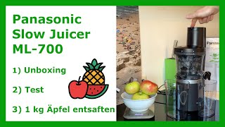 Panasonic Slow Juicer MJ-L700 UNBOXING + Test (Entsafter für Gemüse + Obst, Saftpresse, Edelstahl)