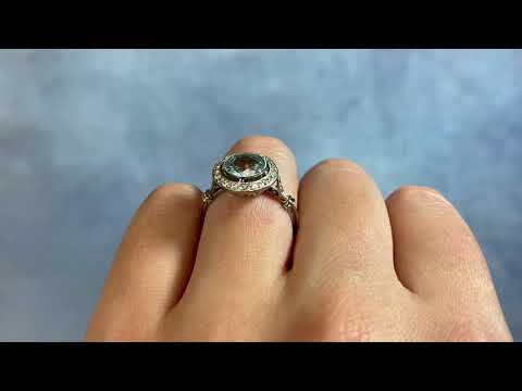 Natural Aquamarine with Diamond Halo Ring - Burnell Ring - Hand Video