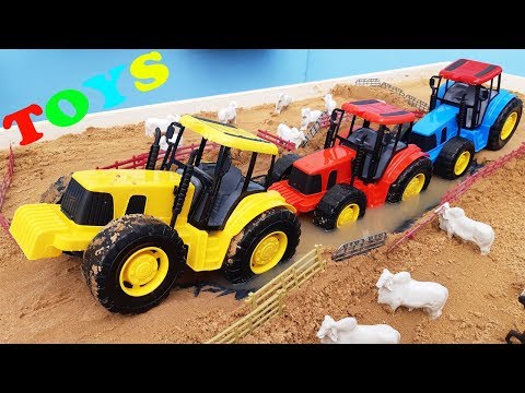 Brinquedos para crianças tratores caminhao de boi e escavadeira de brinquedo video para criança