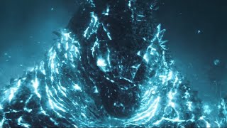 Burning Godzilla with blue nuclear pulse 4K - Godz