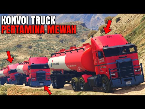 A Convoy of Luxury Pertamina Fuel Trucks Climbs the Highest Mountain in GTA 5 - GTA 5 MOD