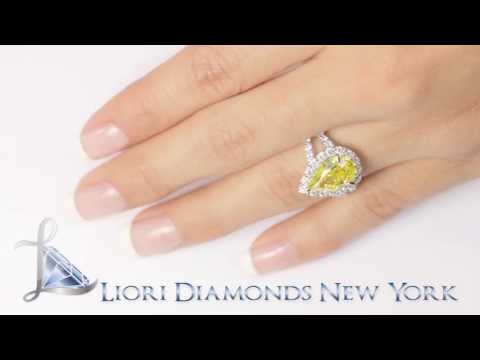 FD-SOLD-042 - 4.57 Carat Fancy Yellow Pear Shape Diamond Engagement Ring 14k Gold Pave Halo