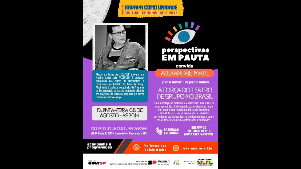 PONTO ARTE GARAPA - Perspectiva em Pauta 3ª Edição  - Convidado:  ALEXANDRE MATE  - Agosto 2024