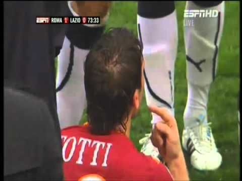 Terrible foul to Totti