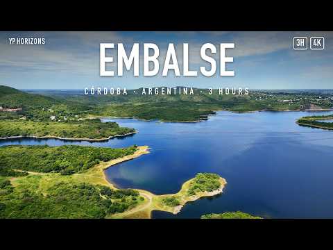 Embalse, Córdoba 4K | 3 Hours of Lakes & Hills from Above with Relaxing Music