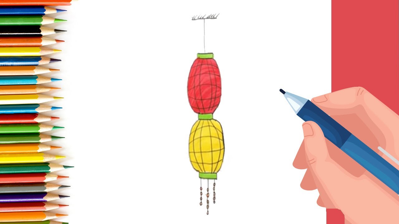 How to draw Chinese Lantern step by step tutorial for Kids | Easy Drawing Tutorials with Parikshet