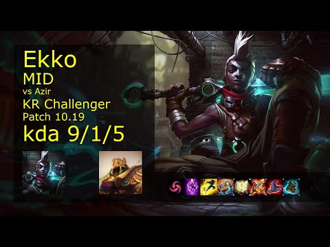 Ekko Mid vs Azir - KR Challenger 9/1/5 Patch 10.19 Gameplay // [롤] 에코 vs 아지르 미드