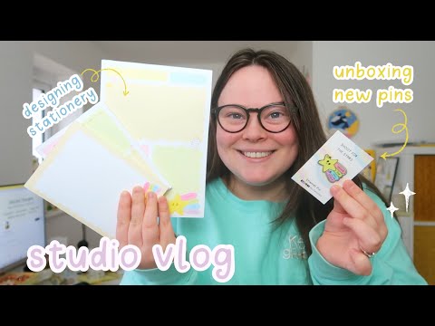 Studio Vlog | DESIGNING A NEW COLLECTION | Enamel Pin Unboxing, New Stationery & Packing Orders| 152