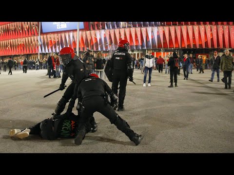 Football fans clash ahead of Athletic Bilbao v Spartak Moscow match