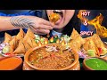 EATING 12 SAMOSA GHUGNI CHALLENGE KHASTA SAMOSA RECIPE WITH SPICY RED GREEN CHUTNEY MUKBANG