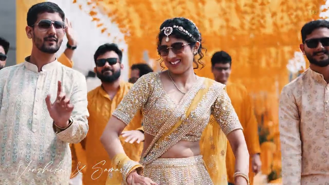Haldi and Sangeet ceremony film still of Vanshika and Samarth by EDP Studio, luxury wedding photography in Lucknow