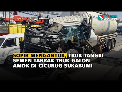 Sopir Mengantuk, Truk Tangki Semen Tabrak Truk Galon AMDK di Cicurug Sukabumi