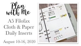 Plan with Me | Filofax Rings | A5 Cloth and Paper Daily Inserts | August 10-16, 2020 #filofax