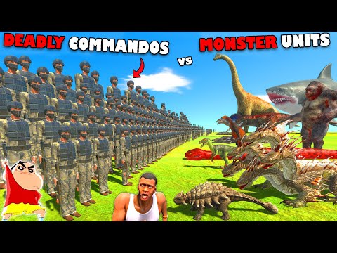 DEADLY lvl 999,999 COMMANDOS vs EVERY MONSTER UNIT in Animal Revolt Battle Simulator with SHINCHAN