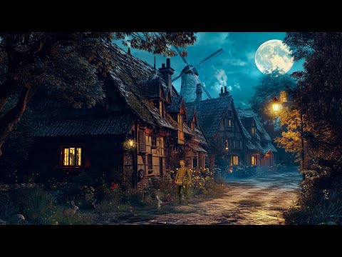 Night Medieval Village Ambience | Medieval Village Sound at Night for Sleeping, Relaxation, Studying