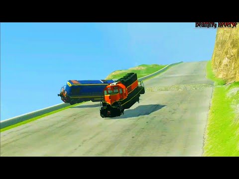 Train vs Slippery Road Crashes Reverse - BeamNG Drive