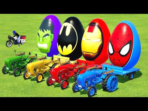 TRANSPORT SUPERHERO EGGS WITH MINI PORSCHE TRACTORS - FARMING SIMULATOR 2022