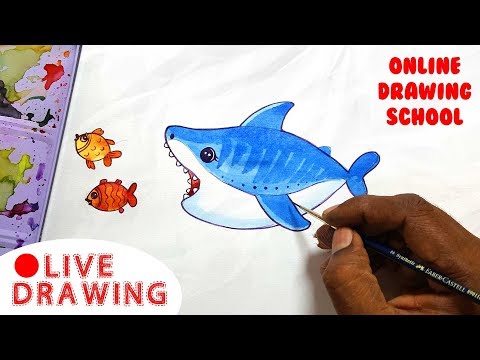 Baby shark Drawing  -  How to draw a shark for children -  Lesson 159