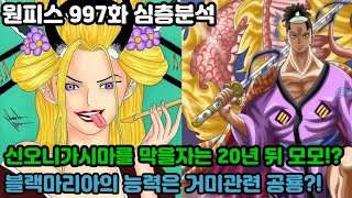 [원피스 997화 심층분석]신오니가시마를 막을자는 20년 뒤 모모?! 블랙마리아의 능력은 거미관련 공룡?!