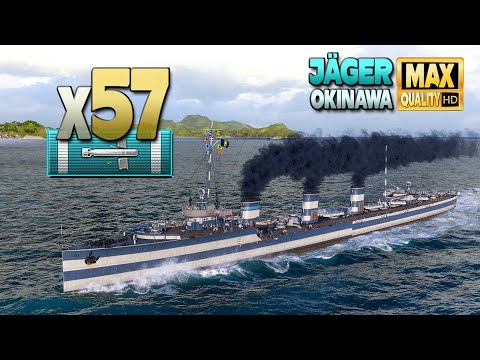Destroyer Jäger with 57 torpedo hits on map Okinawa - World of Warships
