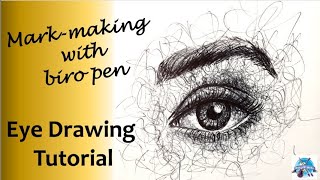 Eye Drawing with mark making scribbling with pen and ink | Black biro easy eye drawing | #eyedrawing