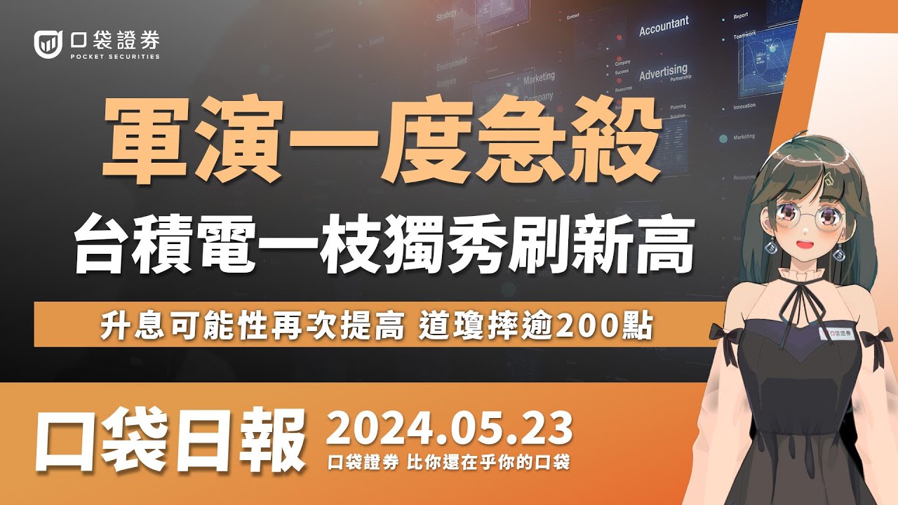 【口袋日報】軍演一度急殺,台積電一枝獨秀刷新高!升息可能性再次提高,道瓊摔逾200點!2024.05.23