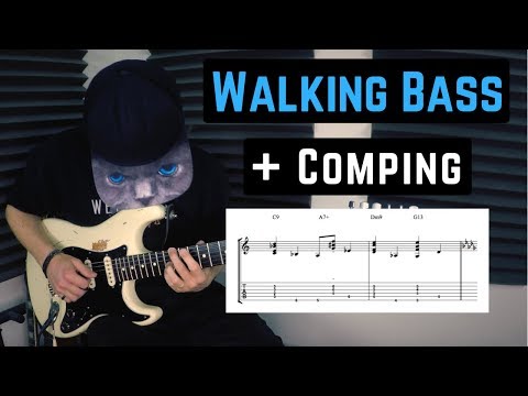 Jazz Guitar Walking Bass + Comping Chords (1-6-2-5) // Wednesday Warm-up 🔥