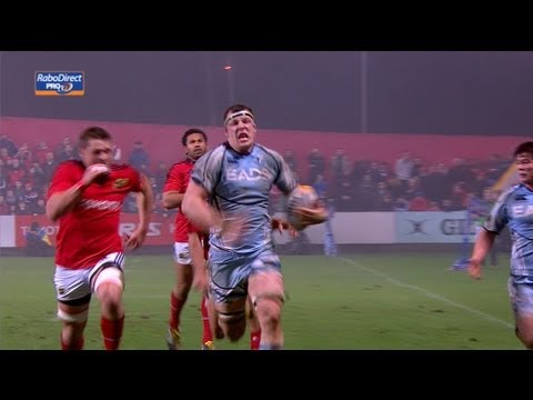 Robin Copeland scores super solo try - Munster v Cardiff Blues 05 Jan 2013 RaboDirect Pro12