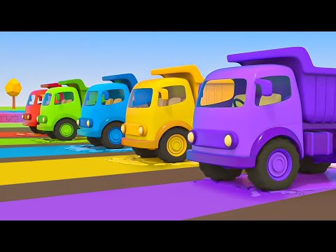 The dump trucks get colored and go on the mission! New adventures of street vehicles & Helper cars.
