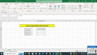 Insert space before text in Excel