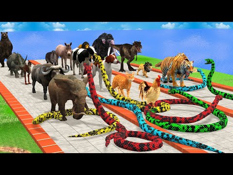 Reptiles Battle | Revolt of Giant Titanoboa vs Dinosaurs vs Wild Animals vs Mammoth Epic Giga T-Rex