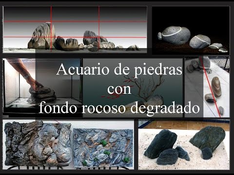 Acuario de piedras con fondo rocoso degradado