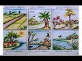 How to draw scenery of six season step by step // spring season scenery drawing