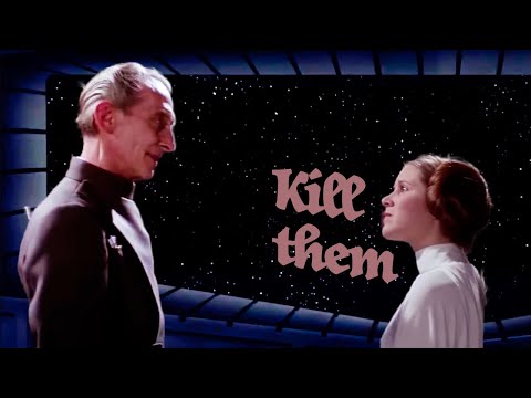 Tarkin threatens to destroy Alderaan but Leia wants him to do it