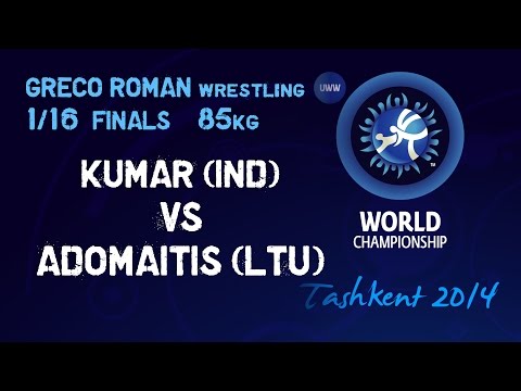 1/16 Finals - Greco Roman Wrestling 85 kg - KUMAR (IND) vs ADOMAITIS (LTU) - Tashkent 2014