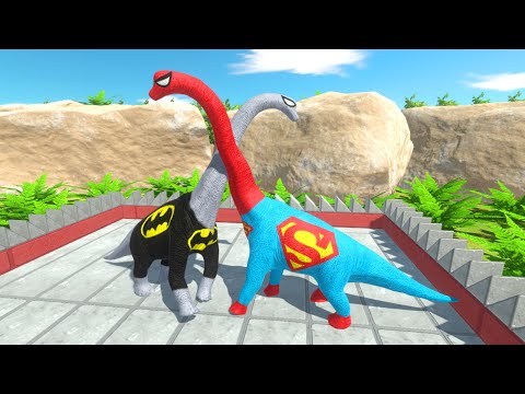 NEW SUPERMAN vs ALL BATMAN BRACHIOSAURUS BATTLE DEATH RUN - Animal Revolt Battle Simulator