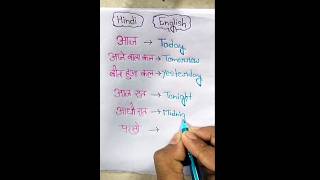 Today  , tomorrow , yesterday , midnight  ( english to hindi ) #english #spokenenglish #shorts