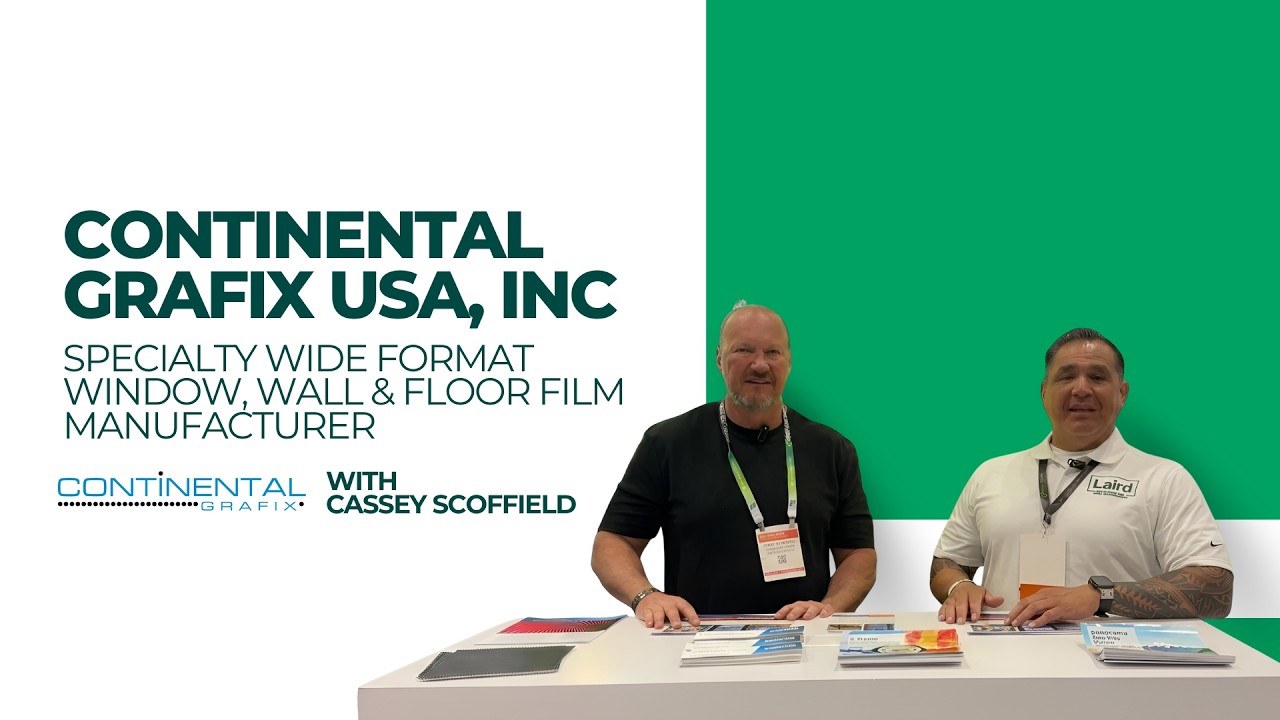 Cassey Scoffield of Continental Grafix USA and James Bailey of Laird Plastics demonstrate Day/Night films at ISA Sign Expo 2026