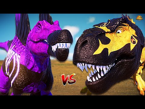 Black Widow T-REX Vs Huntress Spinosaurus - Jurassic World Evolution Dinosaurs Fight