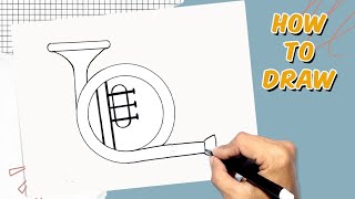 How to Draw French Horn step by step || Musical Instrument
