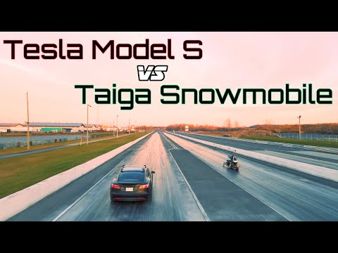 Electric Drag Race! - Taiga Electric Snowmobile VS Tesla Model S 85D