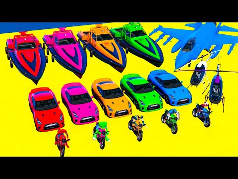 GTA V Mega Ramp Boats, Cars, Motorcycle with Trevor and Friends New Stunt Map Challenge
