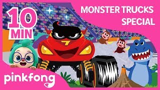 T-Rex vs Monster Truck and more | +Compilation | Monster Trucks | Pinkfong Songs for Children