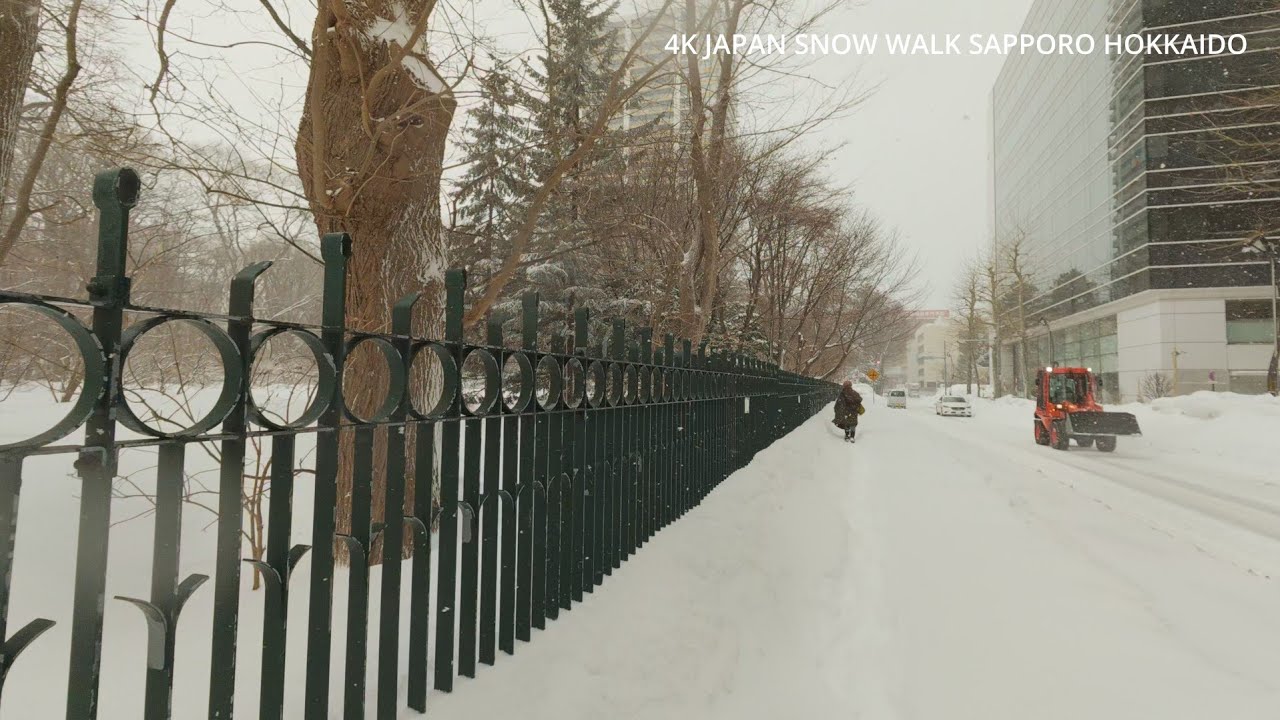4K Japan Snow Walk Sapporo Hokkaido from Aka-renga(Red Brick)Terrace to Sapporo station