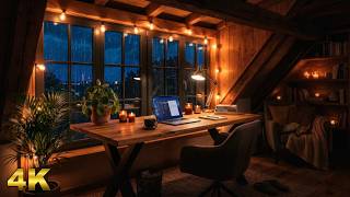Cozy Rainy Attic Workspace 🌧️ Steady Rain on Windows & Sleeping Cat Ambience
