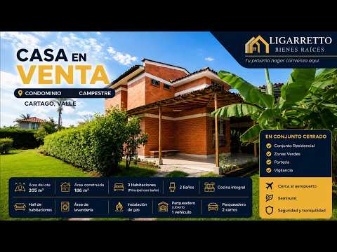🏡 CASA EN  CONDOMINIO CAMPESTRE – CARTAGO, VALLE