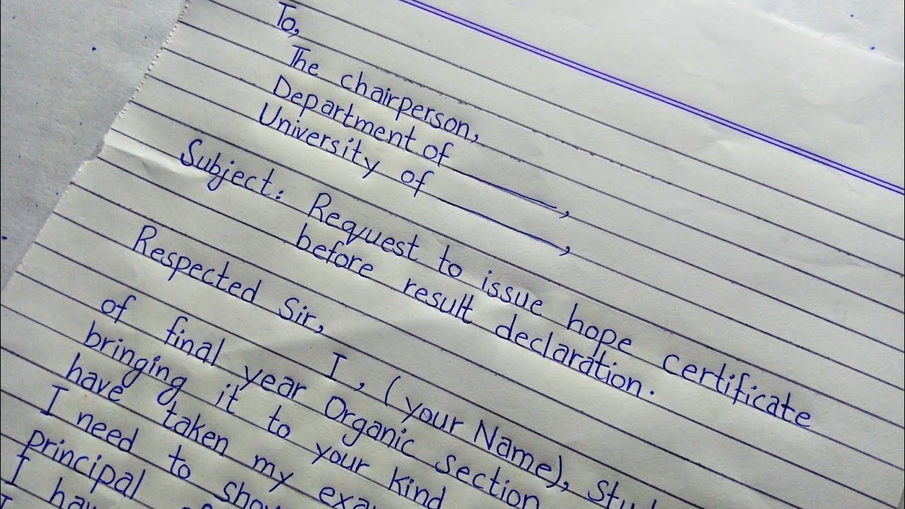 Letter/Application to Issue Hope Certificate for Job Before Result Declaration in University/College