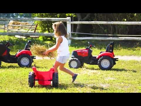 Traktors ar pedāļiem ar kausu un piekabi FALK Case Red