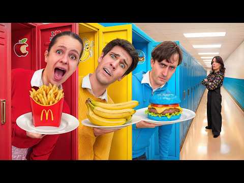 MANGIAMO SOLO CIBO DEL COLORE DELL’ARMADIETTO DELLA SCUOLA PER 24 ORE CHALLENGE!🍟