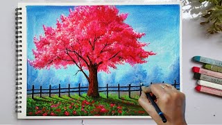 How To Draw CHERRY BLOSSOM TREE (step by step) Tutorial - Soft Pastel Drawing